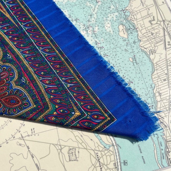 Vintage Blue Paisley Boho Large Scarf - Picture 2 of 4